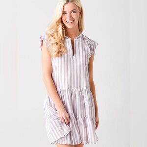 Oliphant Roll Sleeve Striped Dress